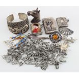 Silver. A small collection of silver, white metal & plated items, including vesta cases, brooches,