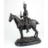 Bronze statue of a Cavalry Officer on horseback, engraved to base 'J.R.S. Keaping', mounted on a