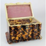 Tortoiseshell tea caddy, circa late 19th to early 20th Century, with two lidded compartments, slight