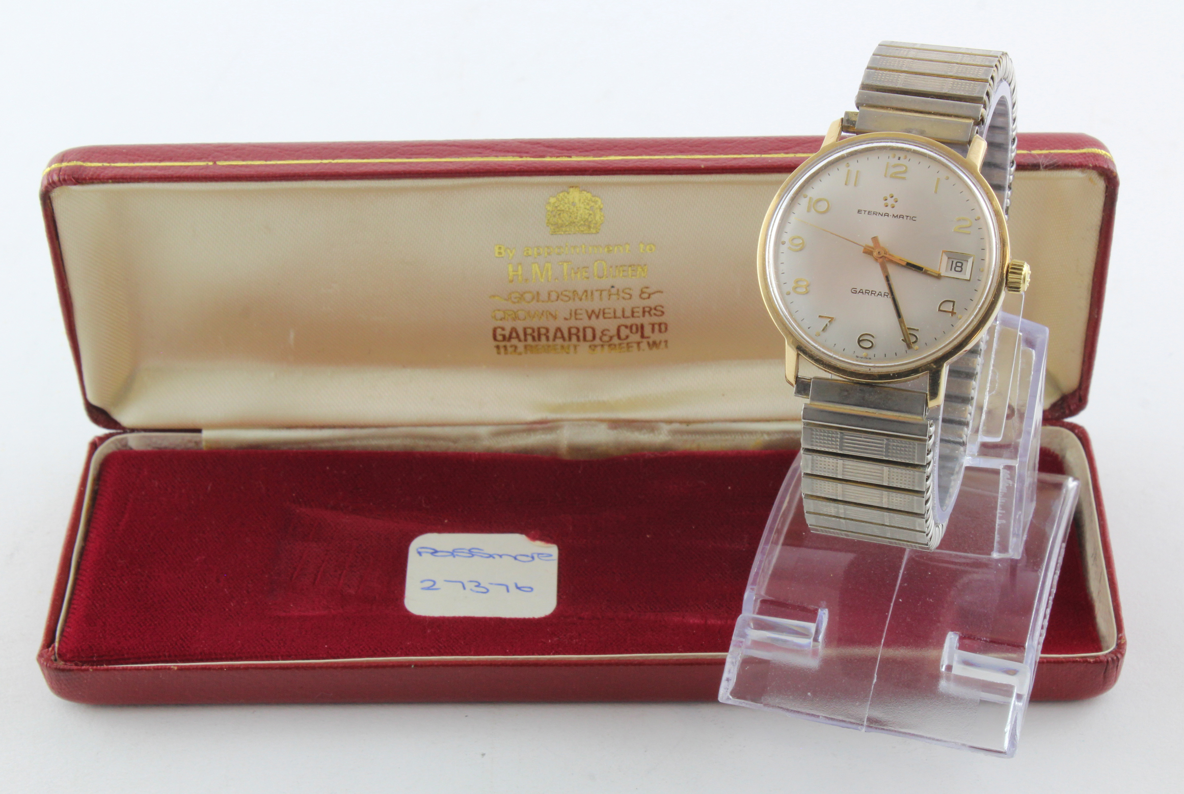 Gents 9ct cased Eterna-Matic wristwatch by Garrard circa mid 1970s, the champagne dial with gilt