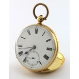 Gents 18ct cased open face pocket watch, Hallmarked London 1884. The white dial with Roman