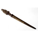 Norwegian bronze letter opener / paper knife, circa late 19th to early 20th Century, with Lion &