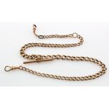 9ct gold hallmarked "T" bar pocket watch chain. Approx length 42.5cm, weight 28.4g (one link not