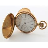 Gents gold plated full hunter pocket watch by Waltham circa 1908 in the "Star" case by Dennison. The