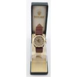 Gents 9ct gold cased Rolex Precision wristwatch, circa 1950s, watch working and in its orginal box.
