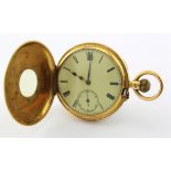 Gents 18ct cased Half-hunter pocket watch, Hallmarked Chester 1897. The white dial with Roman