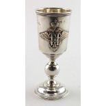 Russian silver vodka/tot cup on raised foot, probably 84 zolotniks (.875 Fineness) but only bears
