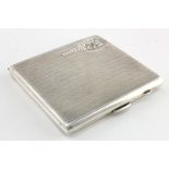 Silver engine turned silver cigarette case, hallmarked 'JG Ltd., Birmingham 1935'. Silver weight 3.