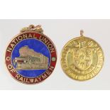 Railway interest. Two 9ct Gold medal fobs, comprising National Union of Railwaymen (Presented to