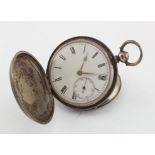 Gents silver cased full hunter pocket watch, with subsidiary second dial, hallmarked 'H.S.,