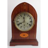 Large mahogany mantel clock with inlaid decoration, circa late 19th to early 20th Century,