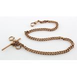 9ct gold "T" bar pocket watch chain. Approx length 37.5cm, total weight 47.4g