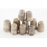 Ten hallmarked silver thimbles