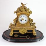 French Ormolu matel clock, by 'Henry Marc, Paris', white enamel dial with blue Roman numerals,
