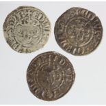 Edward I London silver pennies (3): Class 2b VF, Class 3c VF, and Class 3f F; with tickets/