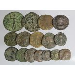 Various ancient coins, all struck in bronze, Roman 13, Roman Colonial 1, Byzantine 2, NF to VF [16]