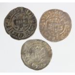 Edward I Durham silver pennies (3): Class 3e toned GF, Class 4b VF, and Class 10cf5 F; with