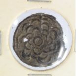 Brunei anon. 18th-19thC tin 'flower' coin d.21.5mm, nVF with some chipping, holed as usual.