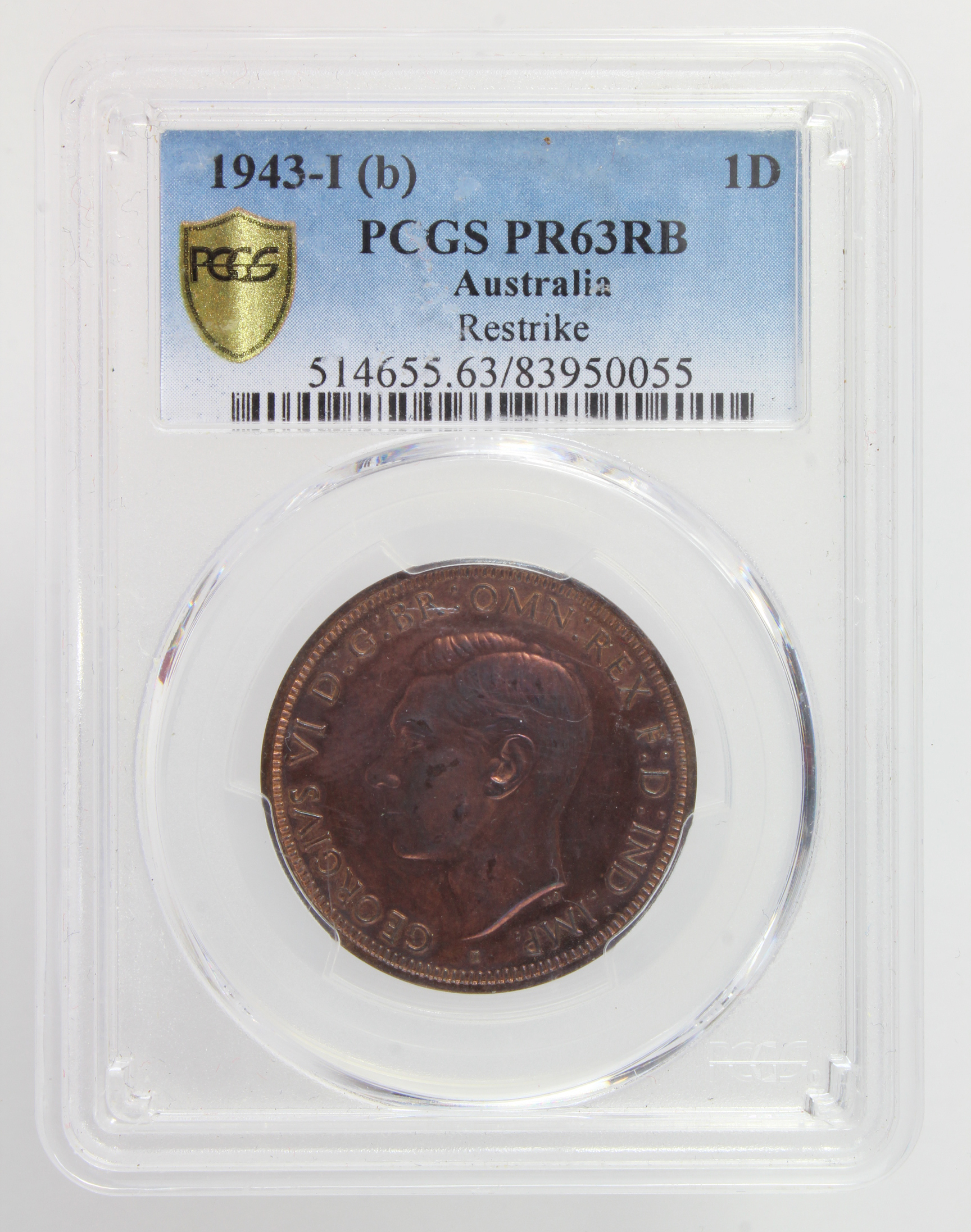 Australia Penny 1943 Bombay re-strike proof issue. PCGS slabbed as PR63RB. (very rare)