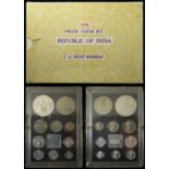 India: 1976 Proof Coins Set, Republic of India, I.G. Mint Bombay, FDC (in celophane) with paper