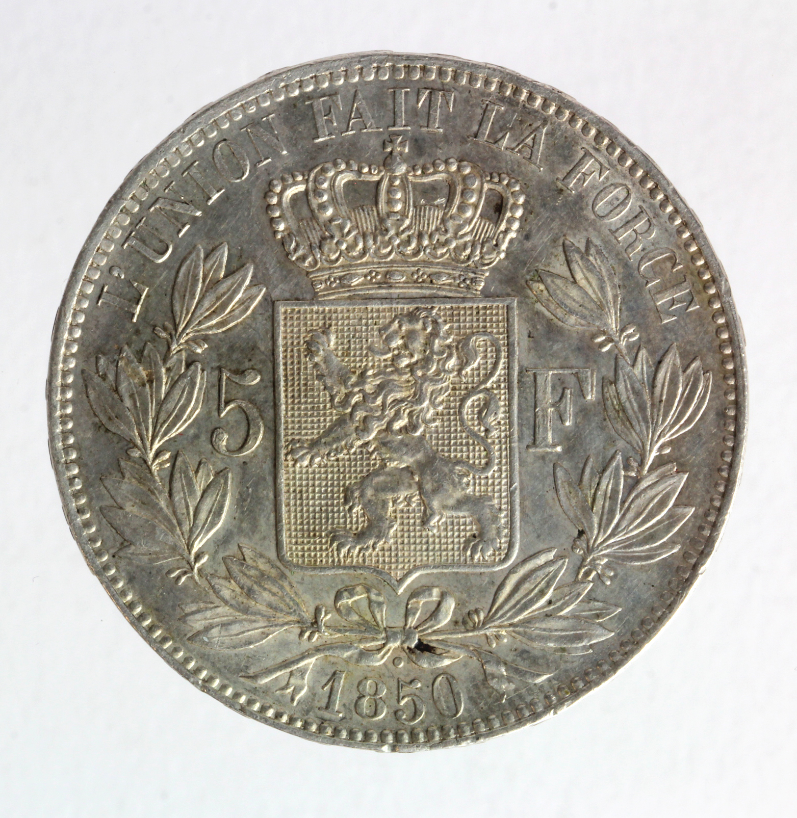 Belgium silver 5 Francs 1850, dot above date, KM# 17, EF - Bild 2 aus 2