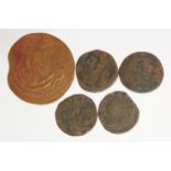 Ancient coppers of AE c.18mm, these possibly unpublished and with an old ticket, with a larger piece