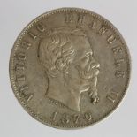 Italy silver 5 Lire 1870 M BN, VF/GVF