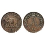 Ceylon Company, bronze token of the 19th. century St Sebastian Coffee Miles, Elephant walking left /