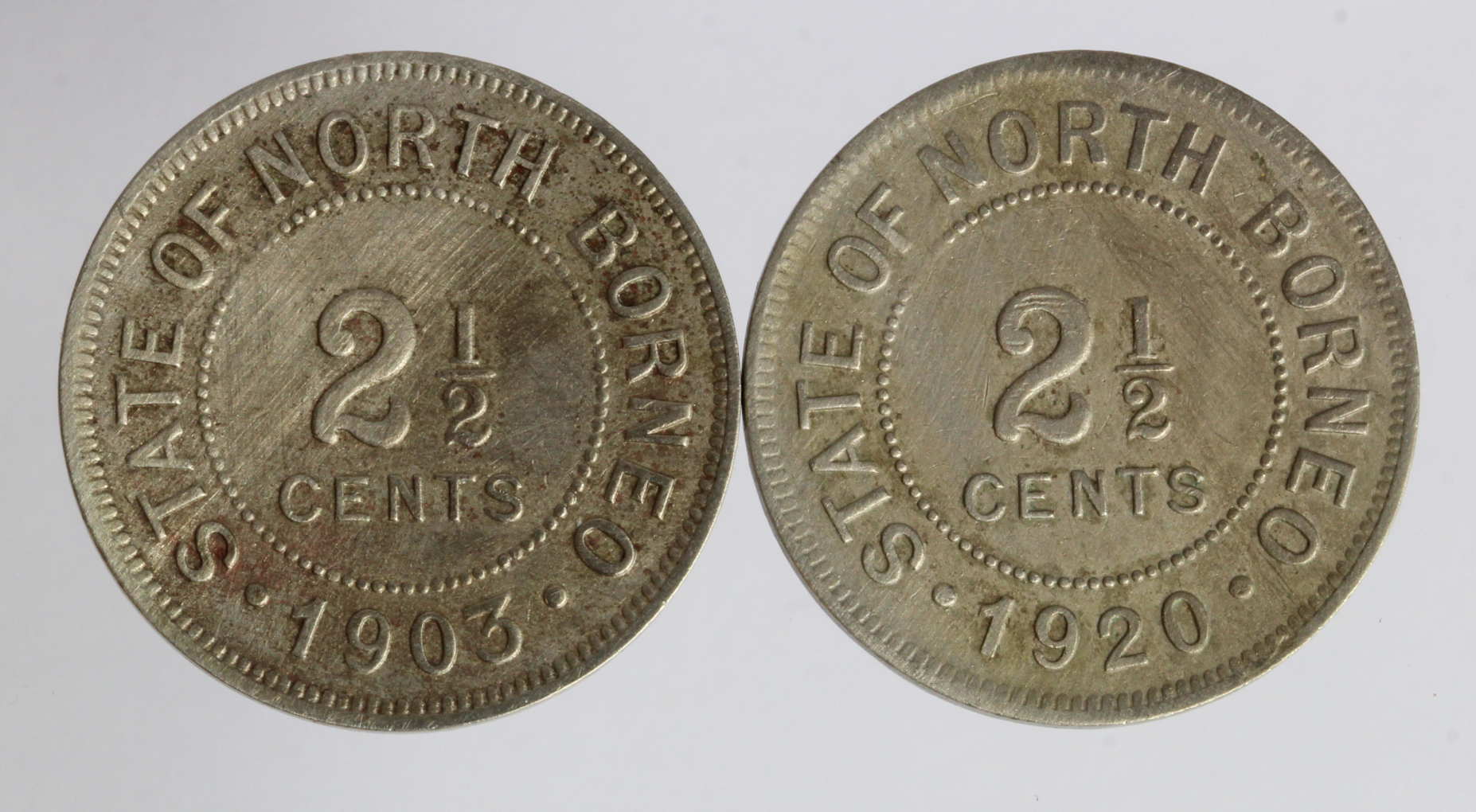 British North Borneo (2) 2&1/2 Cents: 1903H, and 1920H, both VF, hairlines. - Bild 2 aus 2