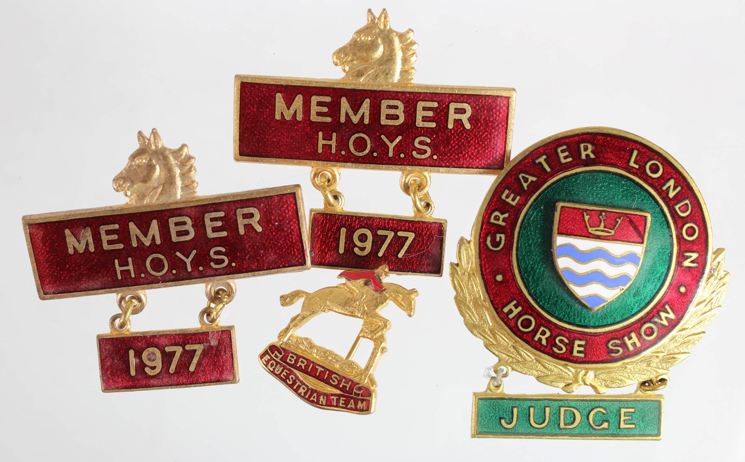 Olympic related badge (British Equestrian Team) + a Judge's badge for Greater London Horse Show +