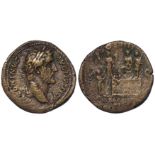 Antoninus Pius brass sestertius, Rome Mint 145 A.D., obverse:- Laureate and bearded bust, right,