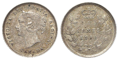 Canada silver 5 Cents 1893 GVF