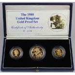 Three coin set 1988 (Two Pounds, Sovereign & Half Sovereign) Proof FDC boxed as issued