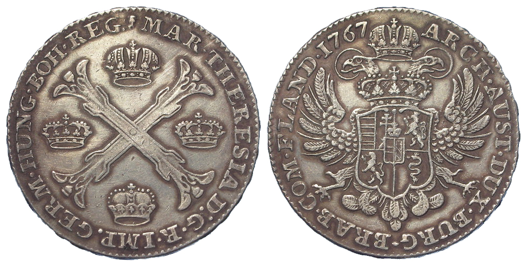 Austrian Netherlands silver Kronenthaler 1767, bold toned GVF-nEF (at some point cleaned)