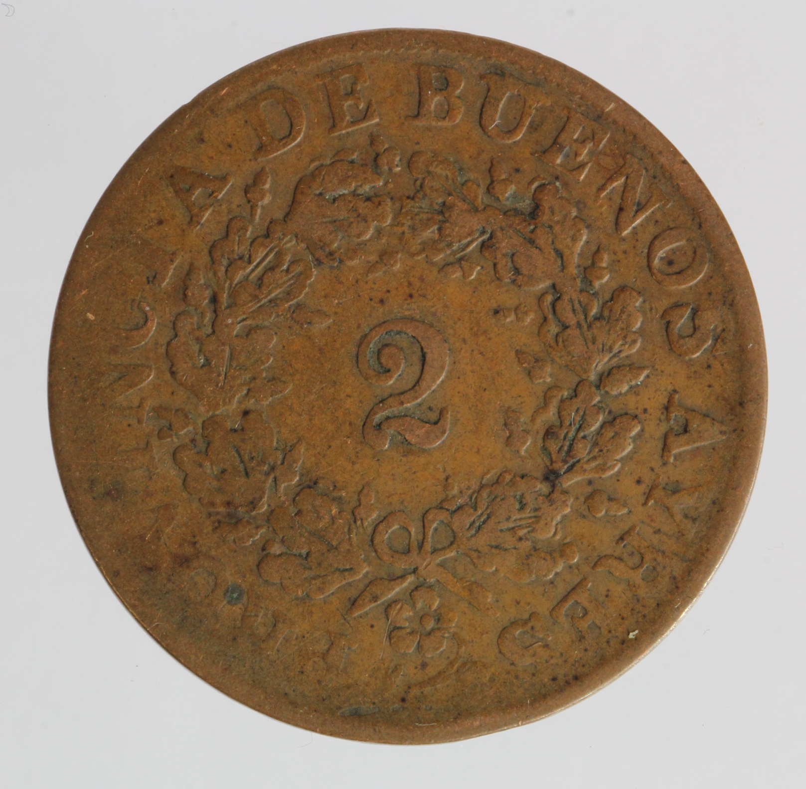 Argentina, Buenos Aires copper 2 Reales 1856 Fine. - Bild 2 aus 2