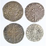 Edward I Canterbury silver pennies (4): Class 2b VF/GVF, Class 3 F, Class 4a VF, and Class 4b nVF,