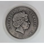 Australia $10 2002 (10oz Kookaburra struck in .999 silver) Brushed Unc in a hard plastic capsule