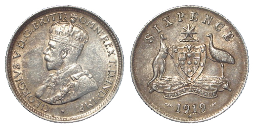 Australia Sixpence 1919M, EF