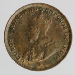 Hong Kong One Cent 1919H, EF trace lustre.