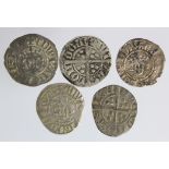 Edward I London silver pennies (5): Class 3g slightly chipped VF, Class 4a F, Class 4b F, Class 4c