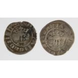 Edward I Exeter silver pennies (2): Class 9b1 F/GF, and Class 9b2 F; with tickets/provenances.