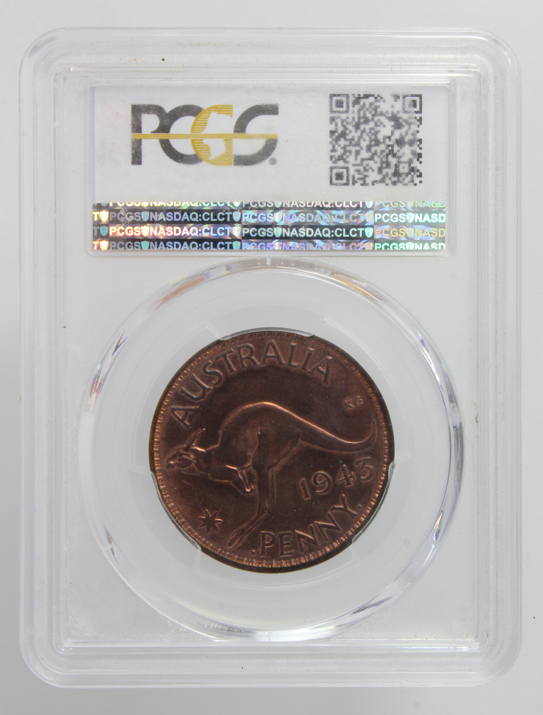 Australia Penny 1943 Bombay re-strike proof issue. PCGS slabbed as PR63RB. (very rare) - Bild 2 aus 2