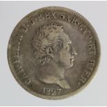 Italian State, Sardinia silver 5 Lira 1827P, nVF