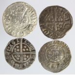 Edward I Canterbury silver pennies (4): Class 4e F, Class 4e/d GF, Class 5a F/GF, and Class 5b GF/