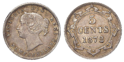 Canada, Newfoundland silver 5 Cents 1872H, toned EF