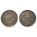 Indian Princely State Travancore milled silver Velli Fanam ND(1864), with dots, KM# 24.1, toned aEF
