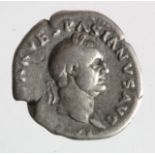 Vespasian silver denarius; IUDAEA seated reverse, Fine.