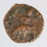 Ancient India copper of c.24mm., wt. 10.1g.. of the Kushan Kingdom, Huvishka, 156-195. obverse:-
