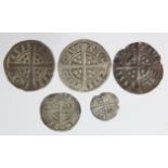 Edward I Lincoln silver pennies etc (5): Class 3f GF plugged, Class 3g F/GF, ditto slightly