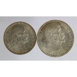 Czechoslovakia (2) silver: Thomas Masaryk 10 Kc 1928 aEF, and similar 20 Kc 1937 speckled tone EF